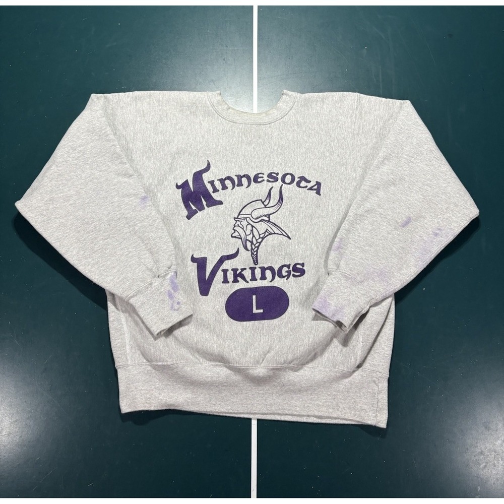 Vintage Minnesota Vikings Reverse Weave Sweatshirt Large Gray Purple 90s USA